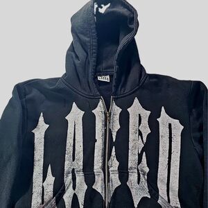 Laced Brand Gothic Graphic Zip Up Hoodie Black Vintage Distressed Mens Size M